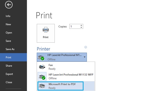 Microsoft Print to PDF