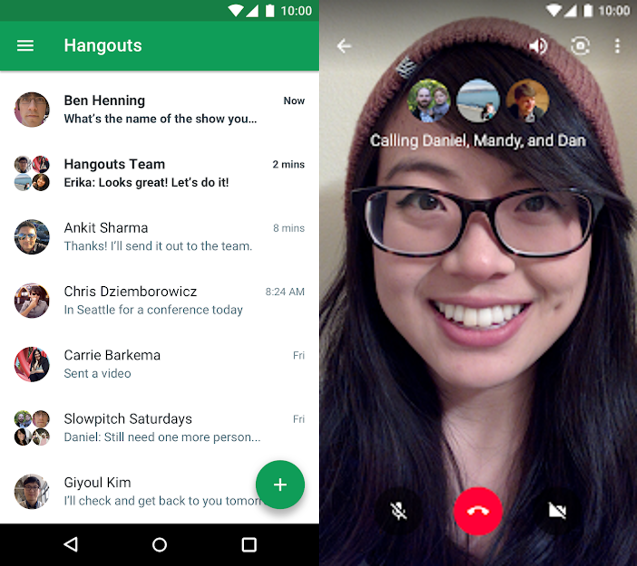 Giao diện của ứng dụng Google Hangouts