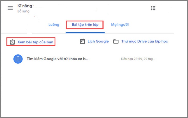 Chọn Bài tập trên lớp, rồi Xem bài tập của bạn.