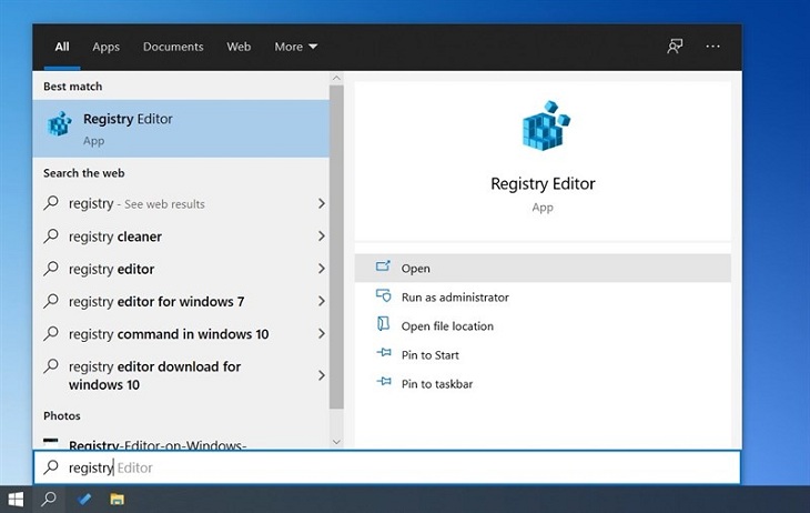 Gõ Registry Editor để vào ứng dụng.