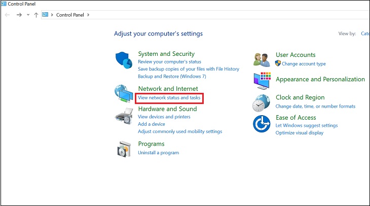  Mở Control Panel. Sau đó chọn View network status and tasks