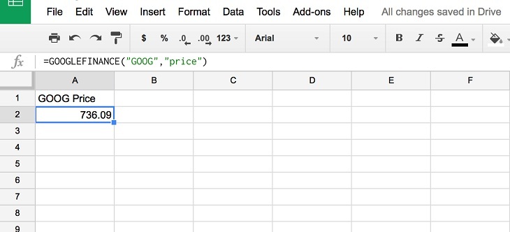 Theo dõi thông tin chứng khóa của Google trên Google Sheet