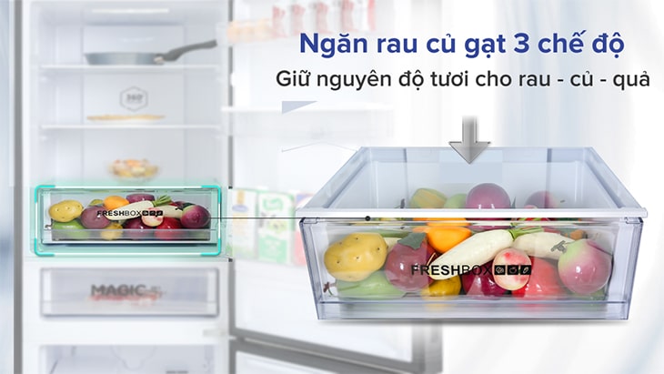 Ngăn rau củ Fresh Box gạt 3 chế độ - tủ lạnh Aqua