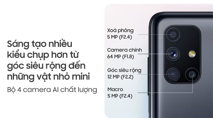 Cụm 4 camera hình chữ L của điện thoại Galaxy M51