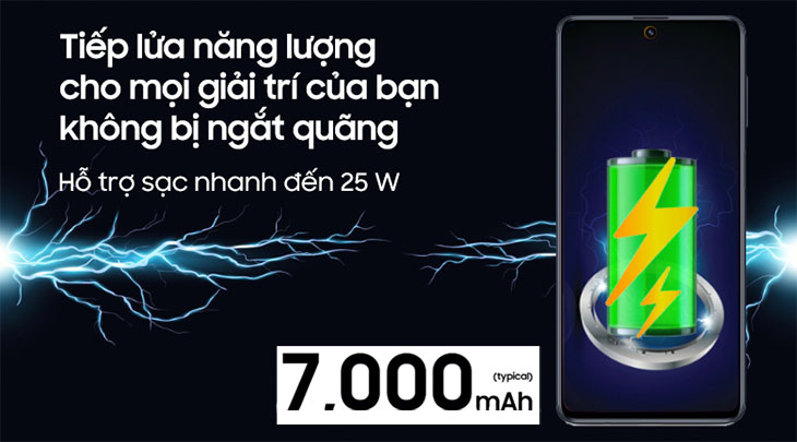 Pin khủng 7000 mAh cùng sạc nhanh 25 W cho khả năng hoạt động bền bỉ suốt ngày dài