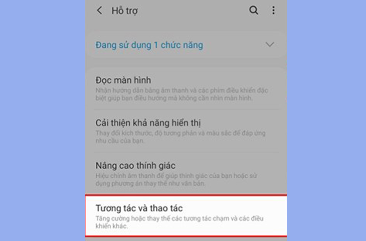 Nhấp vào mục Tương tác và thao tác