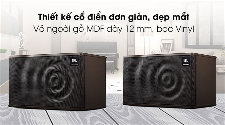 Cặp Loa Karaoke JBL MK08 sở hữu thiết kế đơn giản, đẹp mắt, phù hợp cho nhiều vị trí lắp đặt