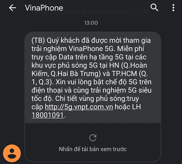 Đối với nhà mạng VinaPhone