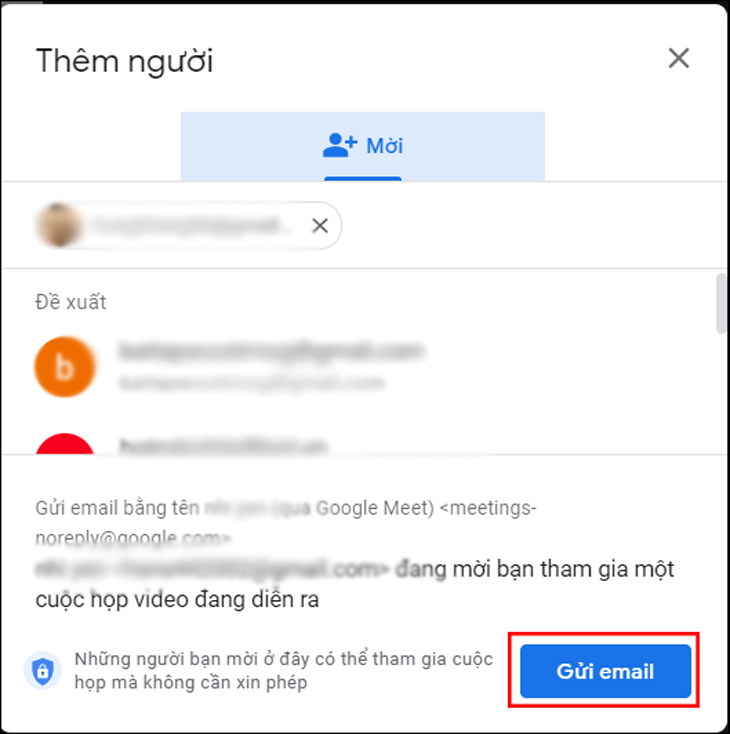 Nhập tên hoặc email của người mà bạn muốn thêm vào lớp học > Chọn Gửi email