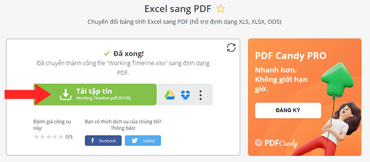 Tải file PDF đã chuyển đổi từ file Excel