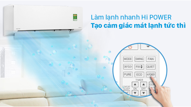 Không gian phòng mát lạnh nhanh chóng với chế độ Hi Power trên máy lạnh Toshiba