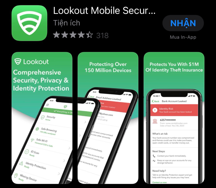 Lookout Mobile Security là một phần mềm bảo mật điện thoại được đánh giá cao