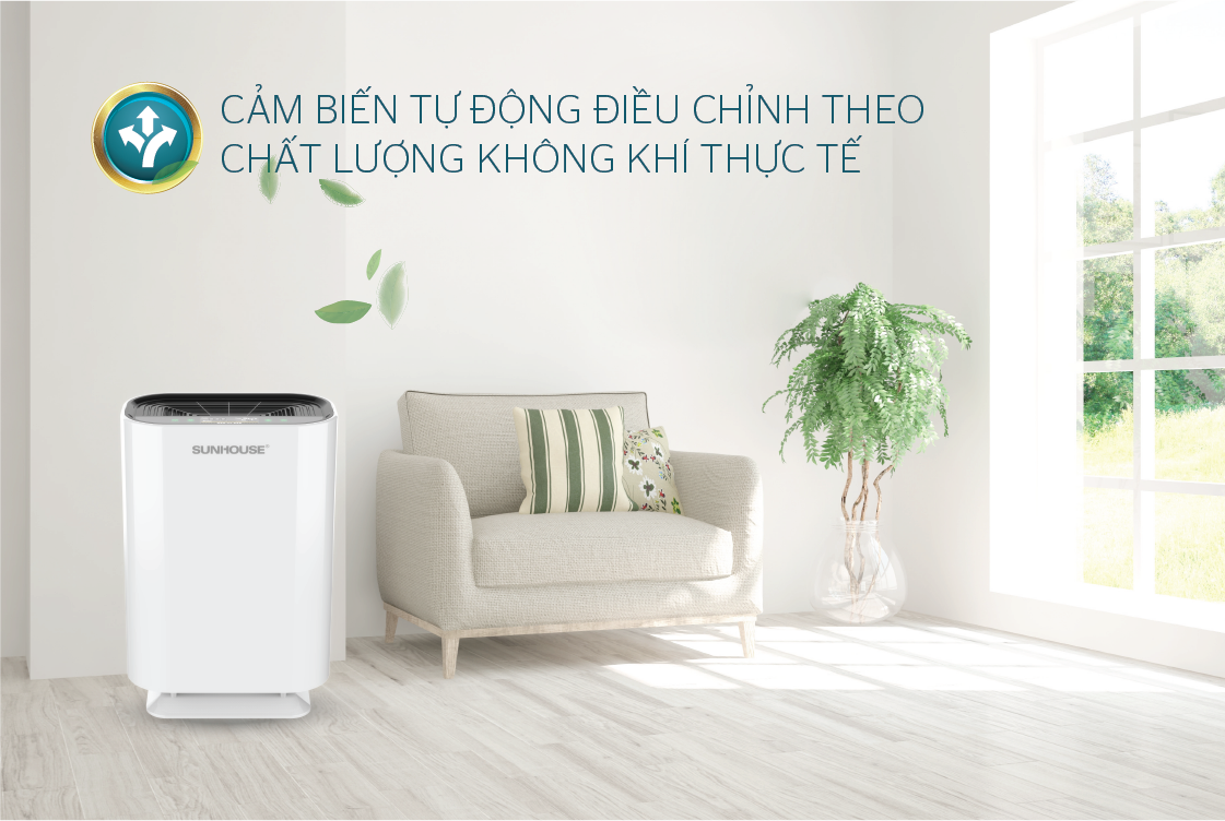 Cảm biến tự điều chỉnh hoạt động theo chất lượng không khí thực tế trên máy lọc không khí Sunhouse