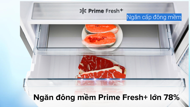 Ngăn đông mềm Prime Fresh+ lớn 78% (có thêm 1 tầng và khay nhôm đựng)