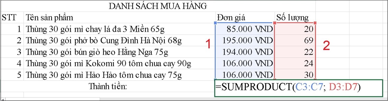 Bạn chọn các dải ô muốn tính ghép vào công thức