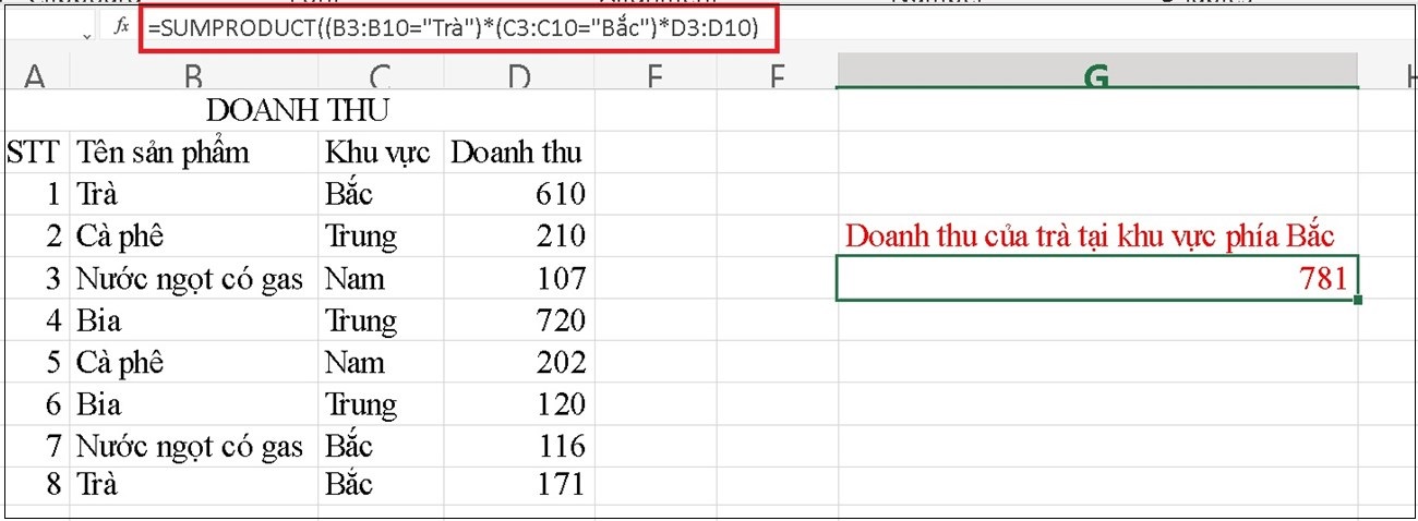 Bạn sử dụng hàm SUMPRODUCT tính tổng theo điều kiện với nhau