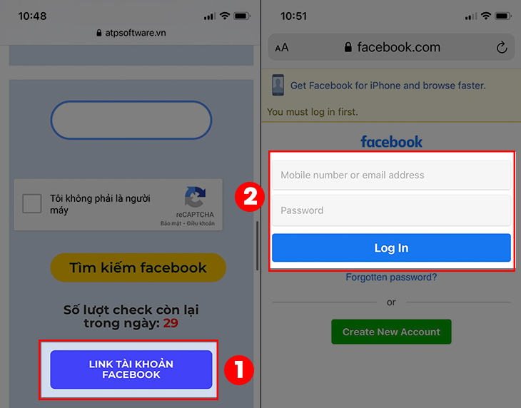 Ấn vào nút Link tài khoản Facebook