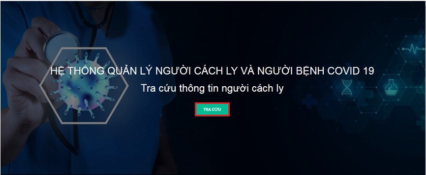 Truy cập trang quản lý người cách ly > Nhấn Tra cứu