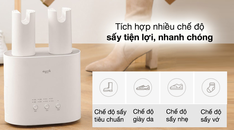 Máy sấy giày Deerma tích hợp nhiều chế độ sấy tiện lợi, nhanh chóng