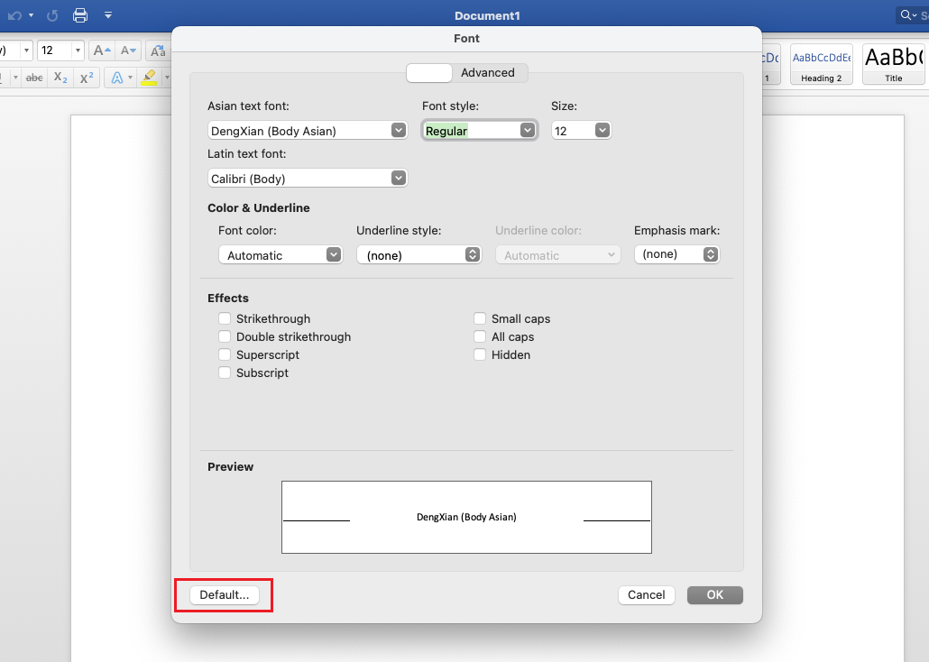 Sau khi thiết lập font chữ xong, bạn chọn Default.