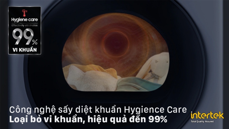 Công nghệ Hygiene Care trên máy sấy Samsung giúp sấy khô diệt khuẩn, khử trùng 99.9%