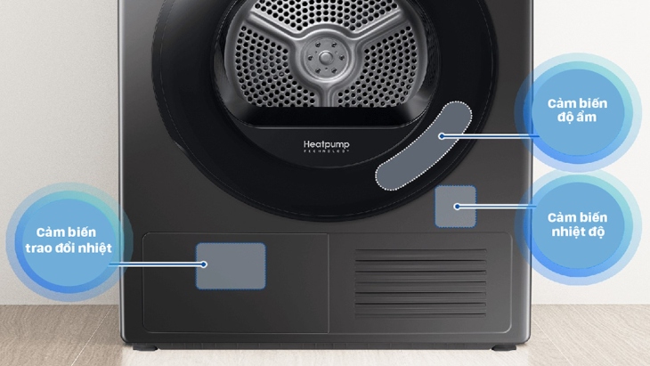 Bộ 3 cảm biến thông minh Optimal Dry trên máy sấy Samsung giúp sấy khô đều, bảo vệ phom dáng quần áo