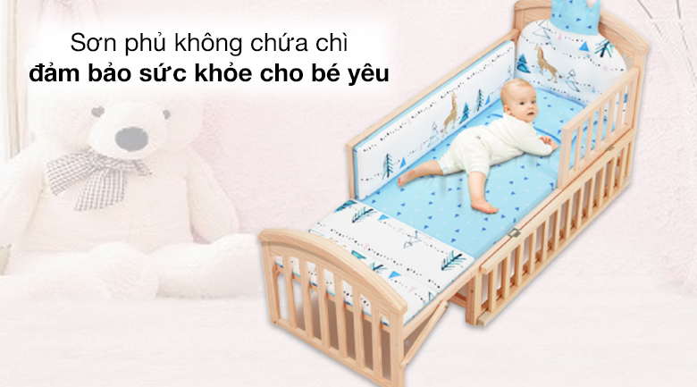 Nôi cũi em bé đa năng 5 trong 1 HAKAWA HK-B03 combo 3 sơn phủ không chứa chì, các chất độc hại, đảm bảo an toàn cho bé