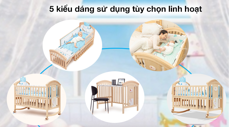 Nôi cũi em bé đa năng 5 trong 1 HAKAWA HK-B03 combo 3 có 5 kiểu dáng sử dụng tùy chỉnh linh hoạt phù hợp với nhu cầu