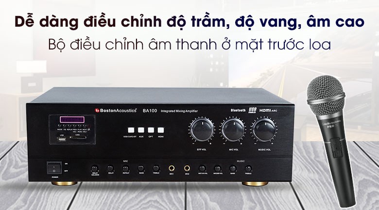 Bạn có thể dễ dàng cân chỉnh micro hát nhẹ trên Amply Karaoke Boston Acoustics BA100