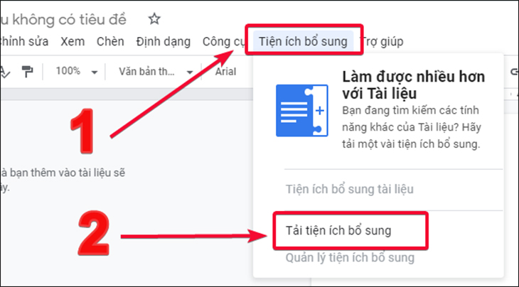  Tại thanh công cụ bạn chọn ô Tiện ích bổ sung. Sau đó, bạn chọn Tải tiện ích bổ sung.