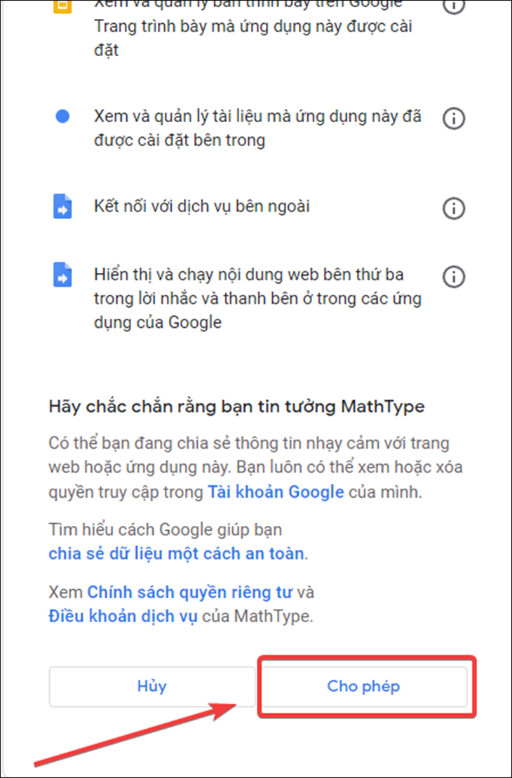 Sau đó, bạn chọn Cho phép.