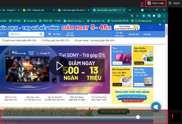 Kéo thả hai đầu của thanh thời gian để cắt video