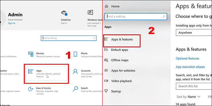 Chọn thư mục Apps => Apps & Features.