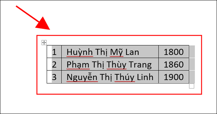 Bạn tiến hành bôi đen bảng bạn muốn chuyển đổi.