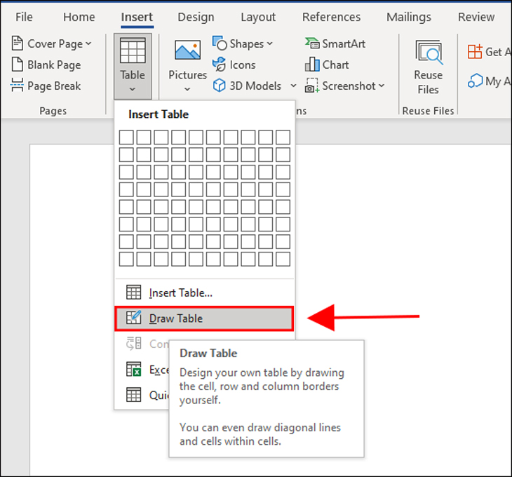 Bạn chọn Draw Table.