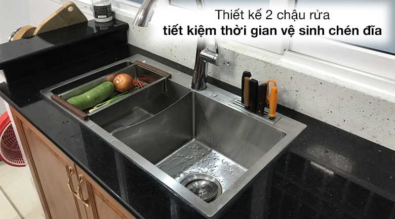 Chậu rửa chén 2 ngăn inox Eurolife EL-HM8245 với 2 chậu rửa tiện lợi, tiết kiệm thời gian rửa