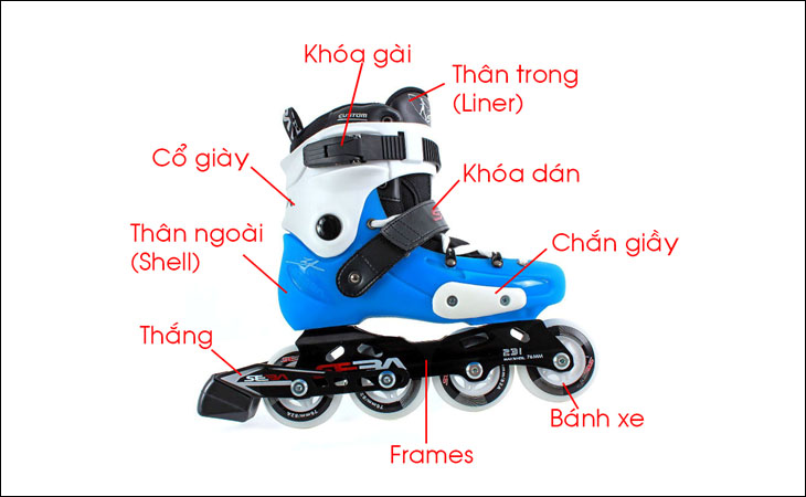 Cấu tạo của giày trượt patin 1 hàng bánh (Roller Blades/Inline Skates)