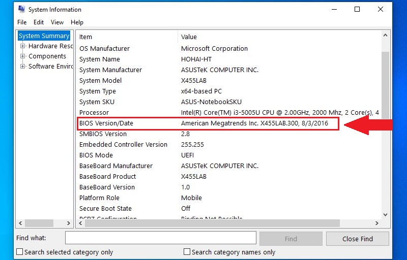 Kiểm tra BIOS Version/Date