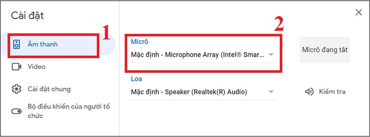 Ngay tại tab Audio, bạn hãy chọn micro mà bạn muốn kết nối.