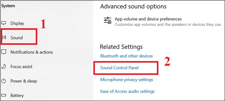 Chọn Sound, bên phải màn hình trong mục Related Settings chọn Sound Control Panel.