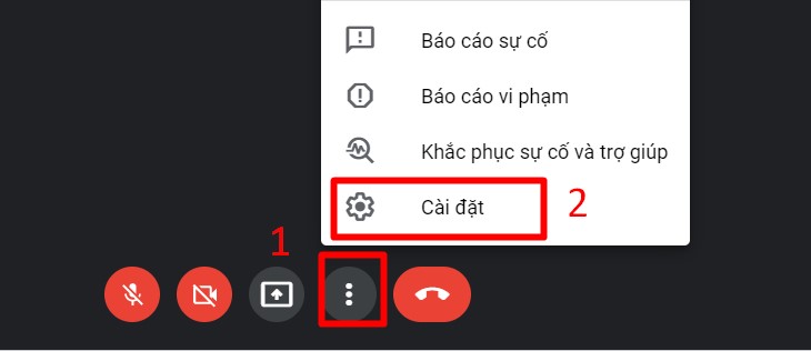 Truy cập Google Meet > Chọn vào biểu tượng 3 chấm 