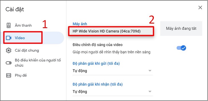 Sau đó chọn tab Video, chọn vào menu thả xuống của mục Camera