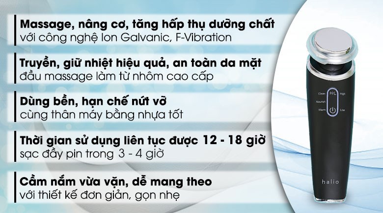 Máy Halio ion Black đẩy tinh chất hiệu quả với công nghệ Ion Galvanic.