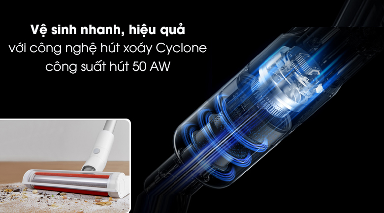 Máy hút bụi cầm tay Xiaomi BHR4636GL sử dụng công nghệ hút xoáy Cyclone giúp vệ sinh hiệu quả và nhanh chóng