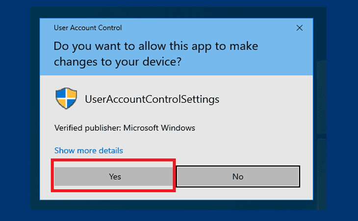 Bước 4: Khi được nhắc, hãy nhấp vào Run > Yes (UAC) > Yes > OK
