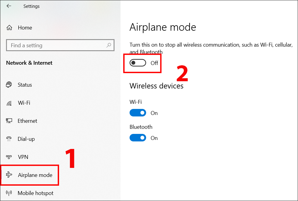 Nhấn chọn chế độ Airplane mode