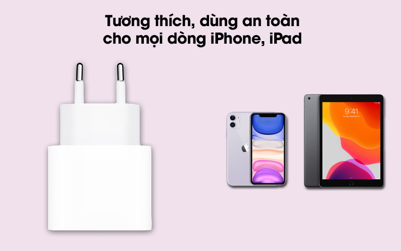 Adapter Sạc Type C 20W dùng cho iPhone/iPad Apple MHJE3 Trắng