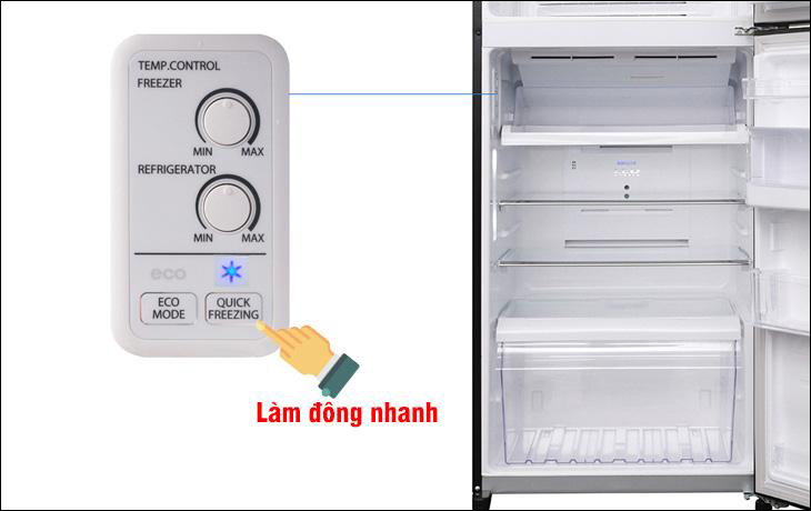 Điều chỉnh chế độ làm đông nhanh bằng cách nhấn nút QUICK FREEZING