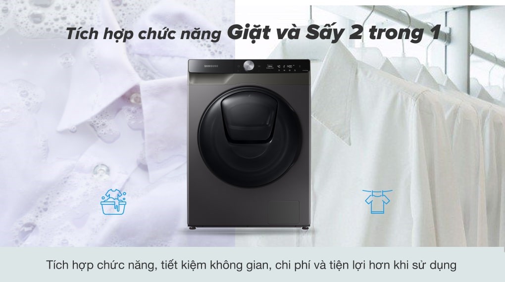 Máy giặt sấy Samsung Addwash Inverter 9.5kg WD95T754DBX/SV được trang bị chức năng sấy khô, thuận tiện sử dụng vào mùa nồm ẩm