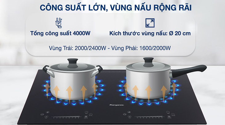 Bếp từ Kangaroo có công suất hoạt động lớn, nhiệt năng cao